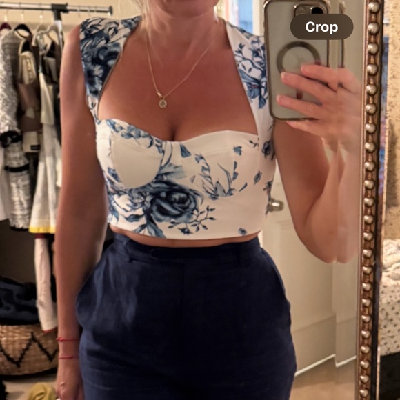 Zara Tops - Zara Blue and White Floral Crop Top